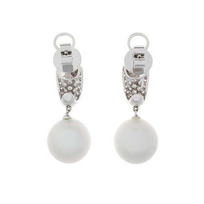 Exclusive 18K White Gold 12.6mm South Sea Pearl Diamond Earrings — Side View