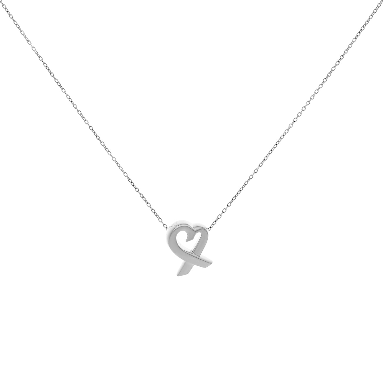 Exclusive Tiffany & Co. Sterling Silver Small Loving Heart Pendant Necklace — Front View