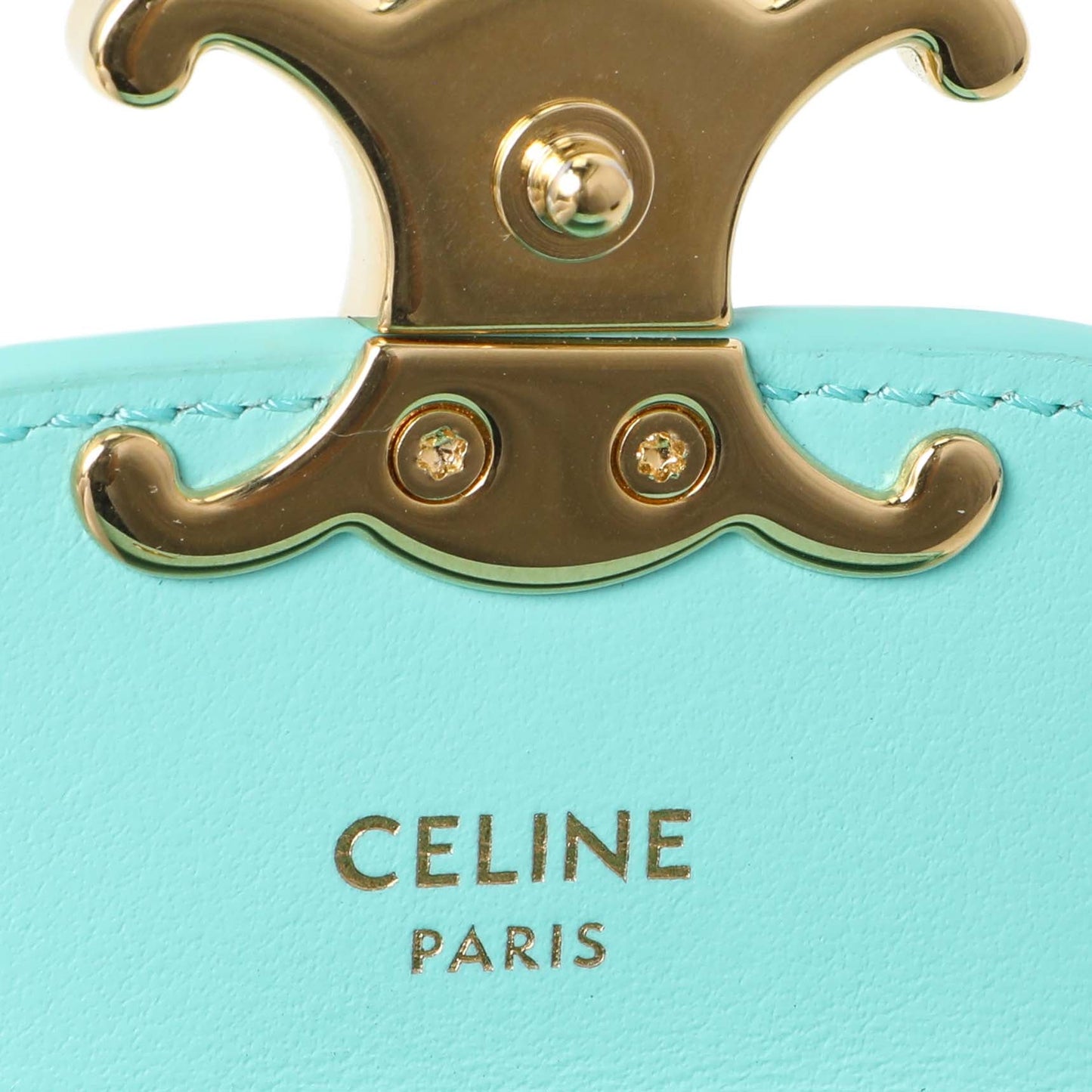 Exclusive Celine Turquoise Shiny Calfskin Triomphe Airpods Case — Lifestyle View