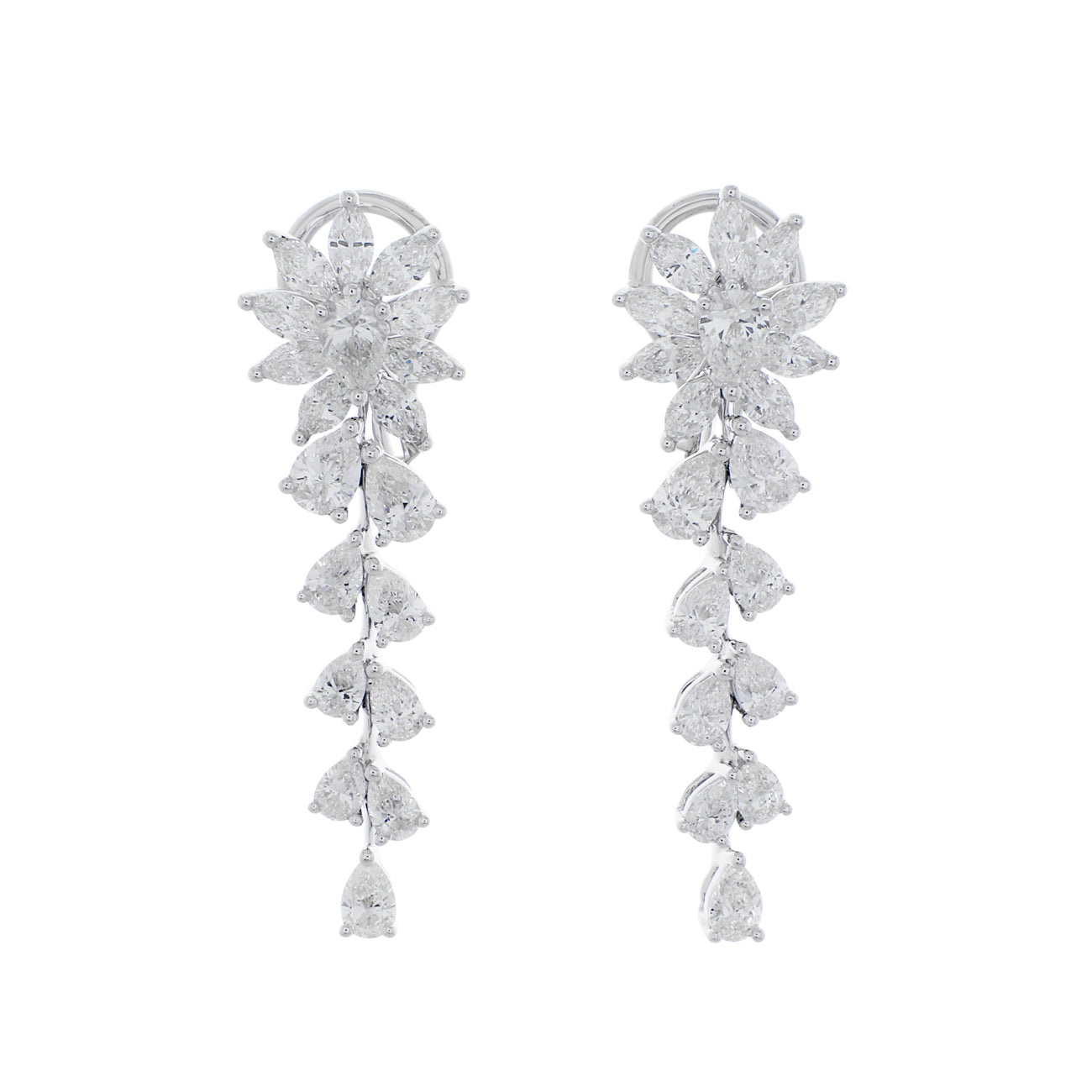 Exclusive 18K White Gold 3.38 Carat Diamond Cascade Earrings — Front View