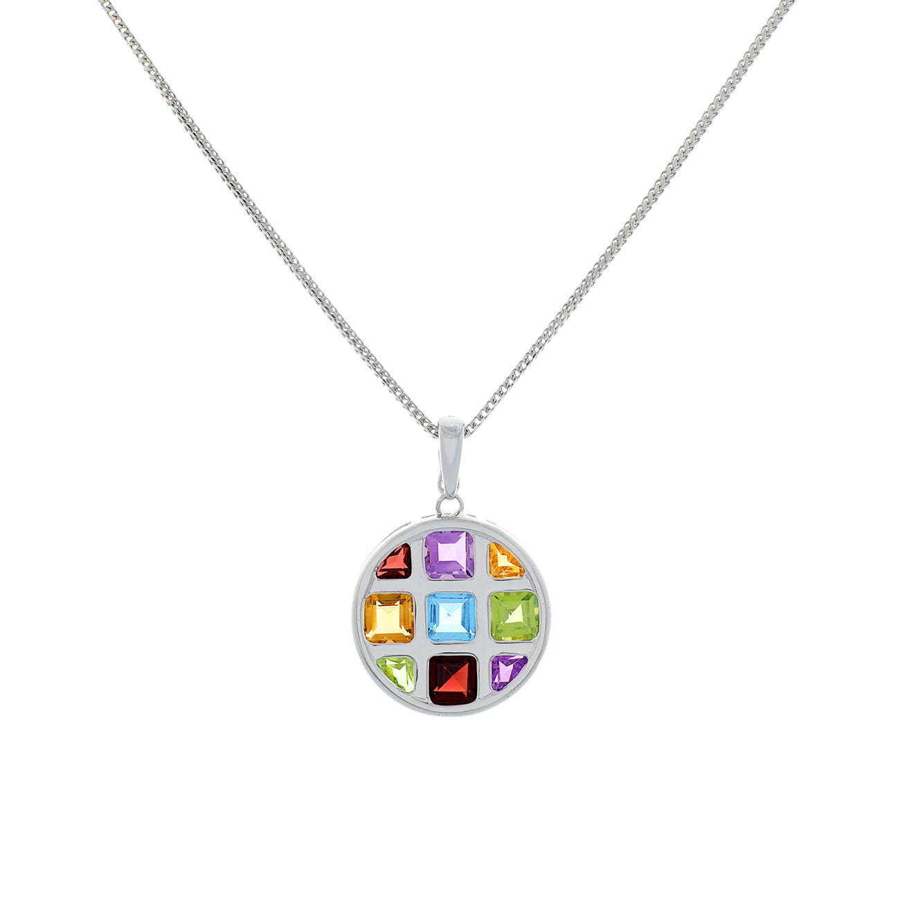 Exclusive 14K White Gold Multi-Gemstone Geometric Pendant — Front View