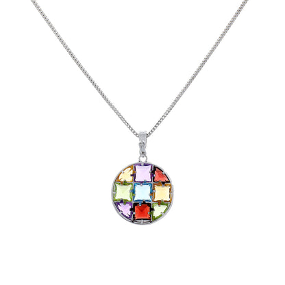 Exclusive 14K White Gold Multi-Gemstone Geometric Pendant — Side View