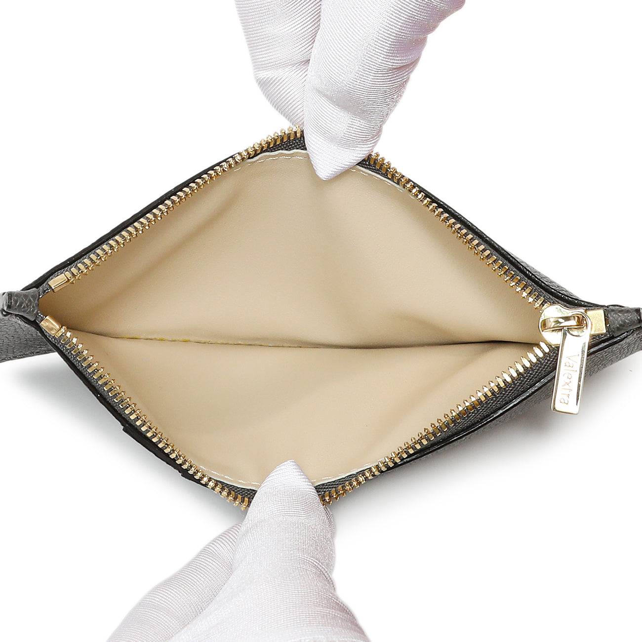Exclusive Valextra Grey Calfskin Card Holder With Zip — Top View