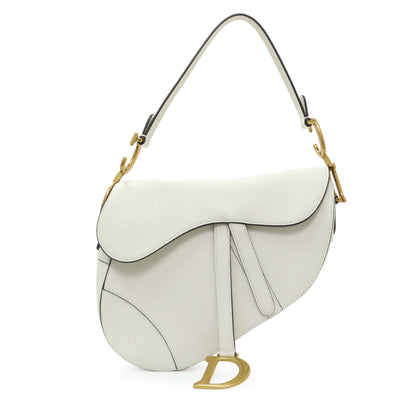Exclusive Christian Dior White Grained Calfskin Saddle Bag — Front View