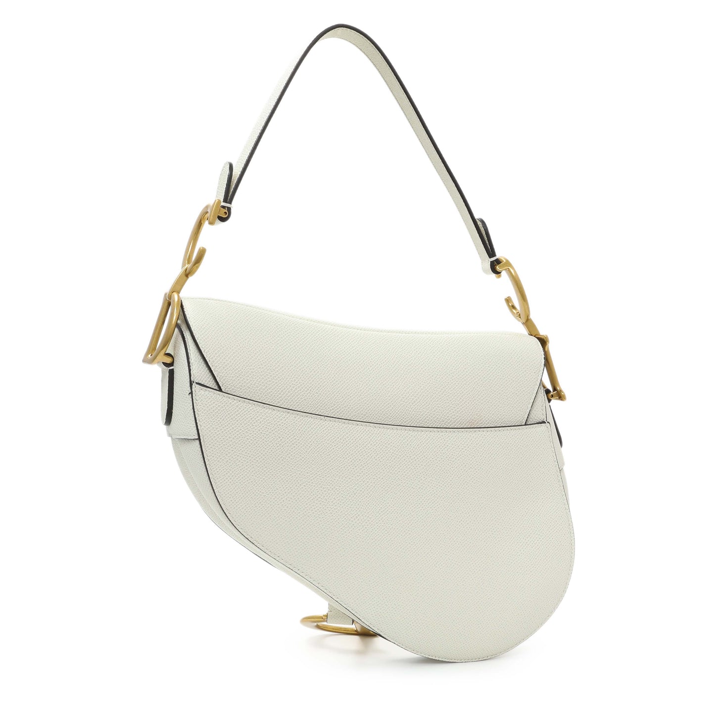 Exclusive Christian Dior White Grained Calfskin Saddle Bag — Side View