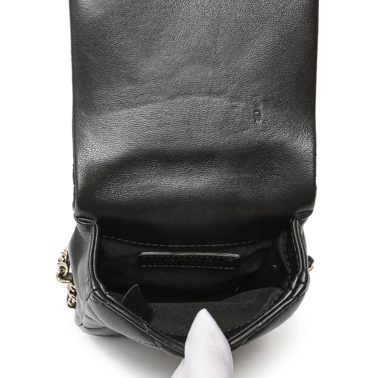 Exclusive Chanel Black Quilted Lambskin My Precious Phone Case Flap Bag — Detail View
