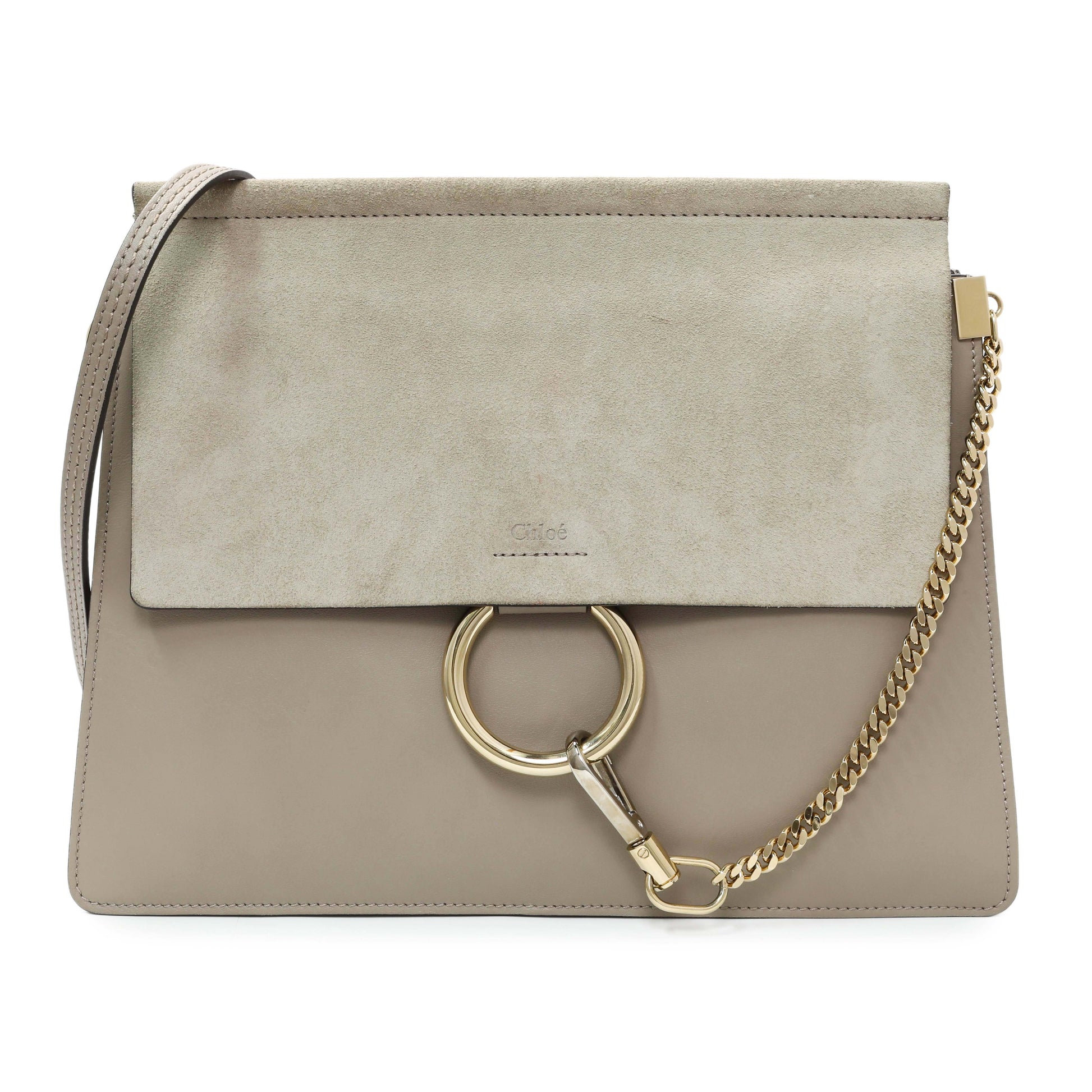Exclusive Chloe Motty Grey Calfskin Suede Medium Faye Shoulder Bag — Front View