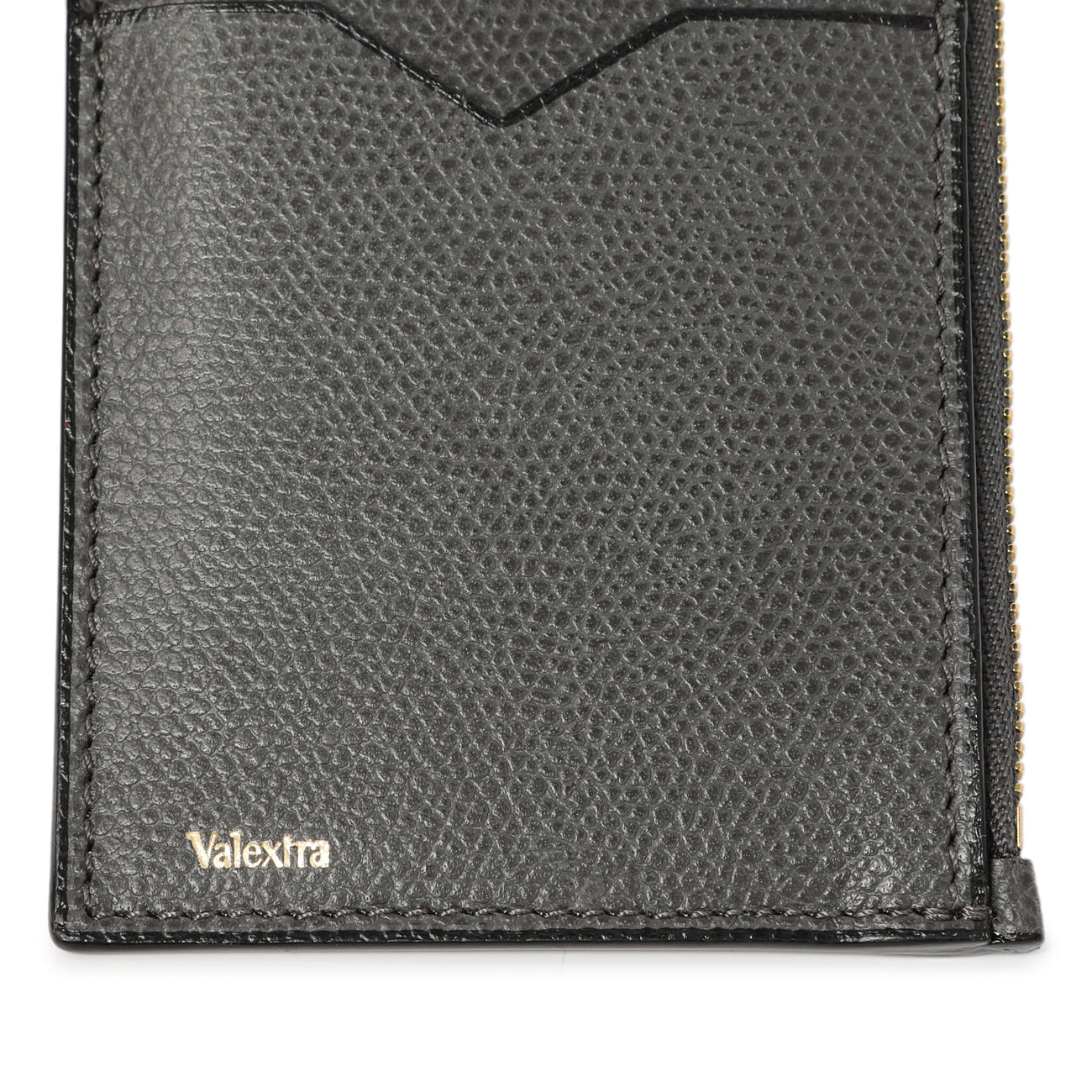 Exclusive Valextra Grey Calfskin Card Holder With Zip — Detail View