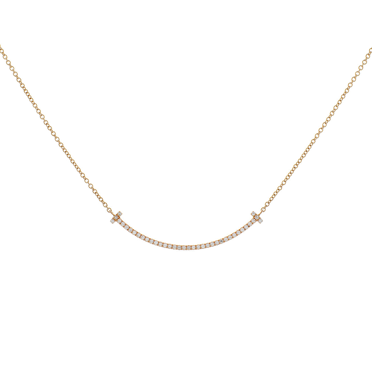 Exclusive Tiffany & Co. 18K Rose Gold Diamond Small T Smile Pendant — Front View