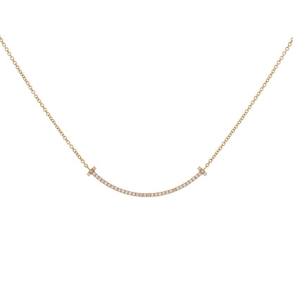 Exclusive Tiffany & Co. 18K Rose Gold Diamond Small T Smile Pendant — Front View