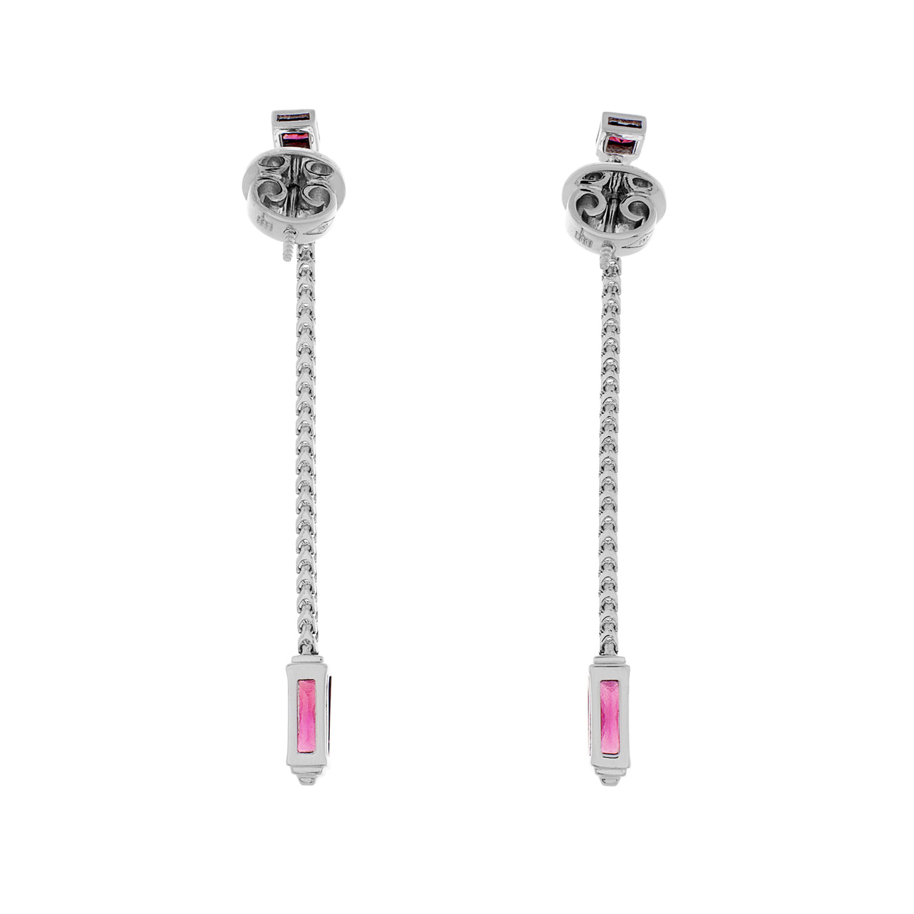 Exclusive 18K White Gold Di Modolo Pink Tourmaline Drop Earrings — Side View