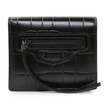 Exclusive Balenciaga Black Crocodile Embossed Wallet — Front View