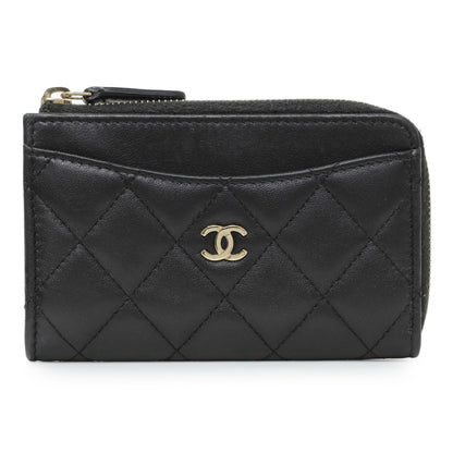 Exclusive Chanel Black Quilted Lambskin CC Zip Around Card Holder — Front View