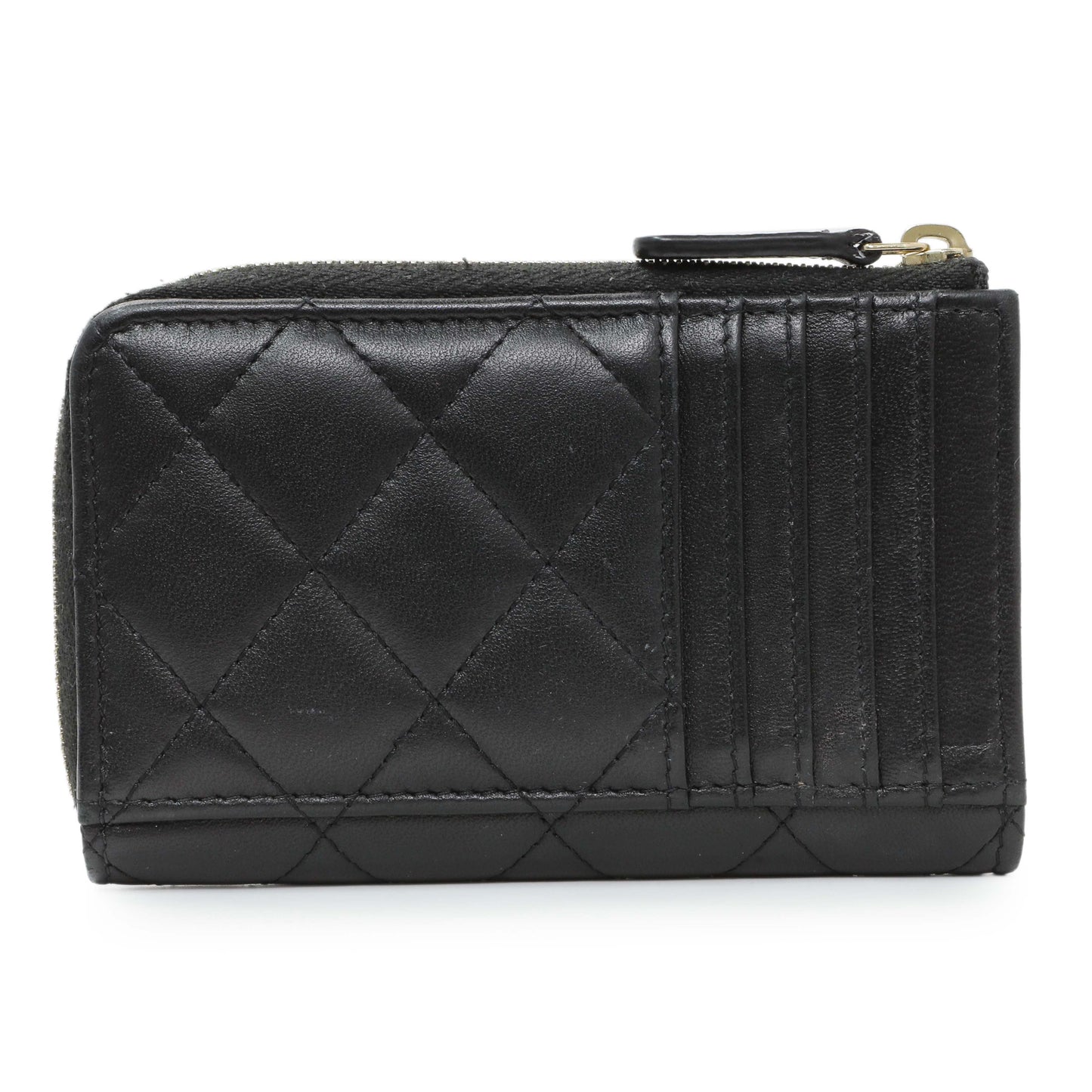 Exclusive Chanel Black Quilted Lambskin CC Zip Around Card Holder — Side View