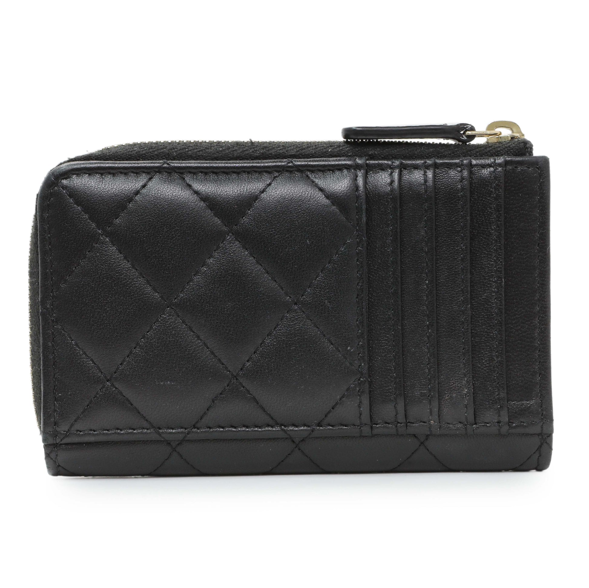 Exclusive Chanel Black Quilted Lambskin CC Zip Around Card Holder — Side View
