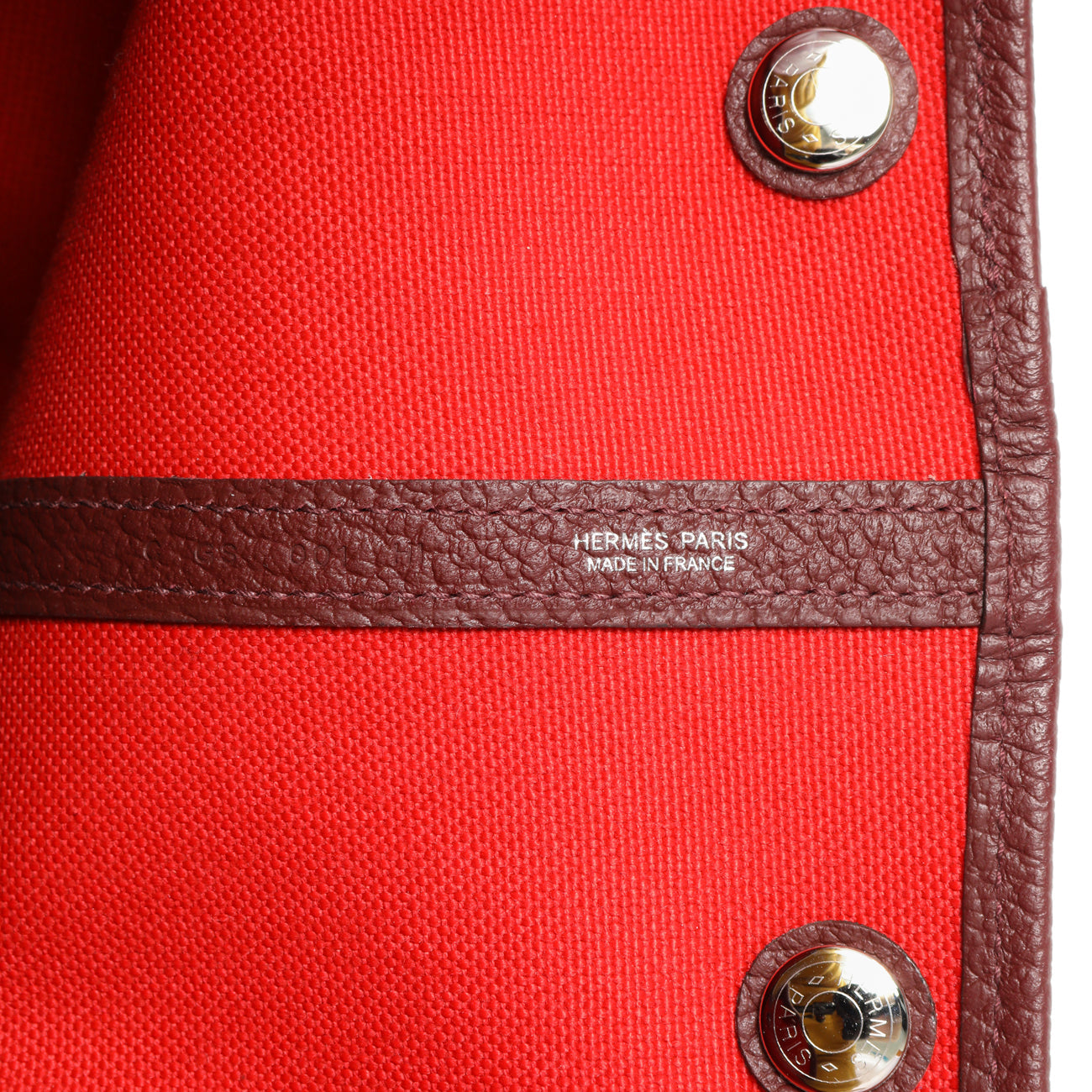 Exclusive Hermes Red Burgundy Toile Negonda Garden Party 36 — Detail View