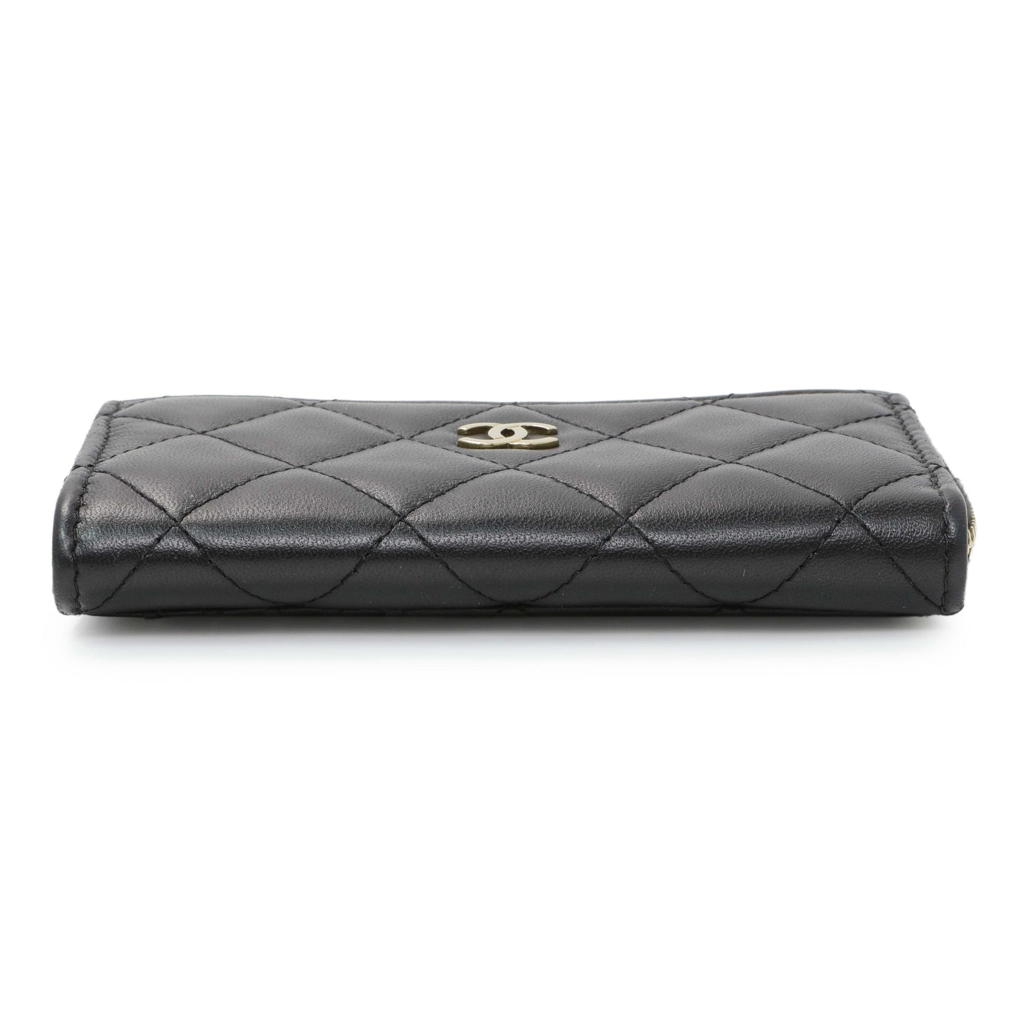 Exclusive Chanel Black Quilted Lambskin CC Zip Around Card Holder — Back View