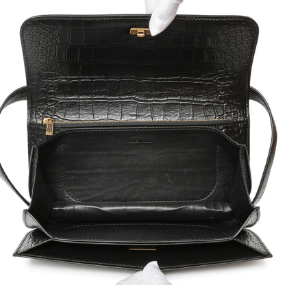 Exclusive Balenciaga Black Crocodile Embossed Small Gossip Bag — Detail View