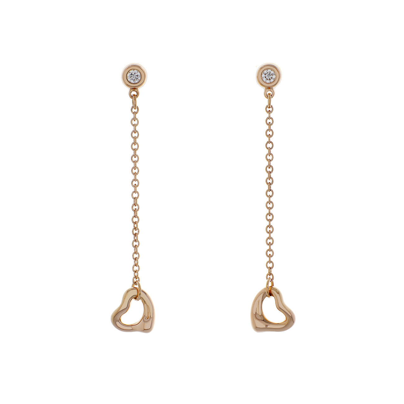 Exclusive Tiffany & Co. 18K Rose Gold Diamonds by the Yard Open Heart Earrings — Front View