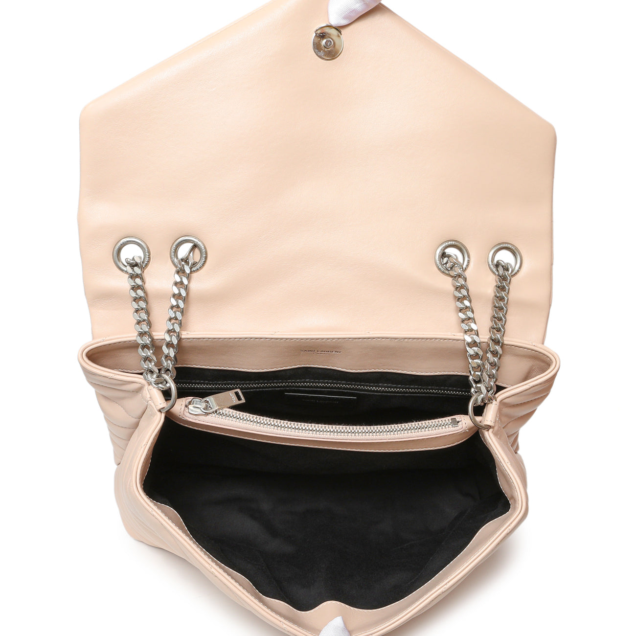 Exclusive Saint Laurent Beige Calfskin Y Quilted Monogram Medium Loulou Chain Satchel — Top View