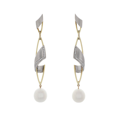 Exclusive 14K Yellow/White Gold South Sea Pearl Earrings — Front View