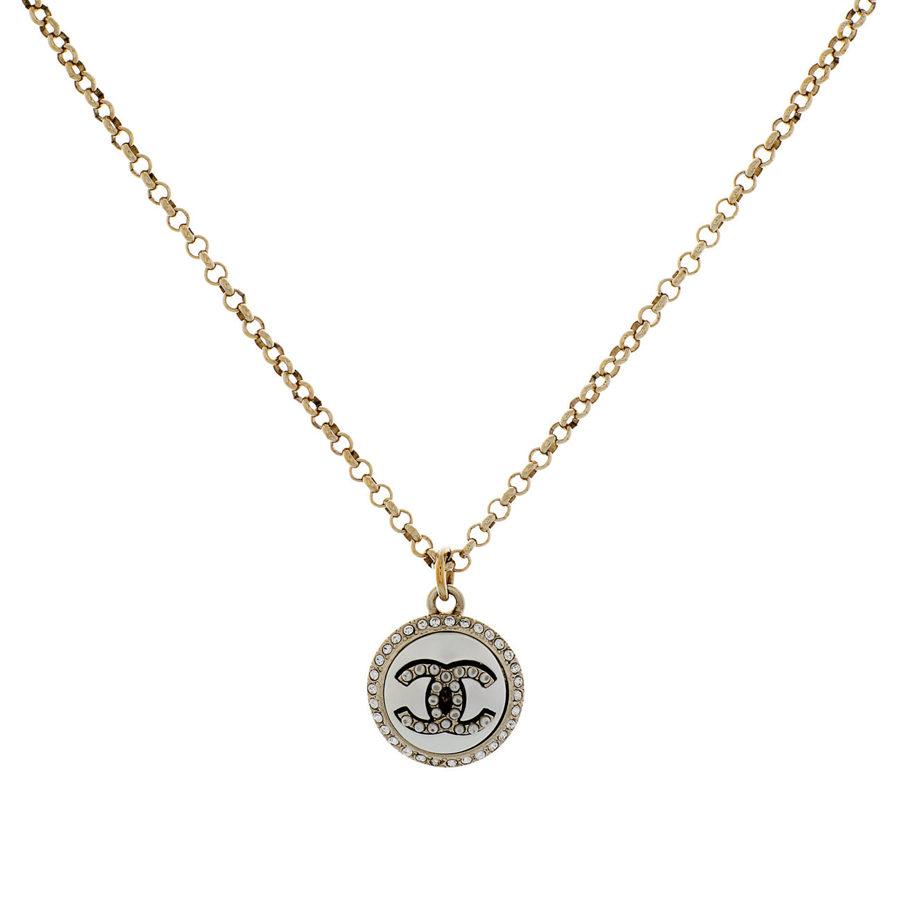 Exclusive Chanel Round CC Pearl Crystal Pendant — Front View