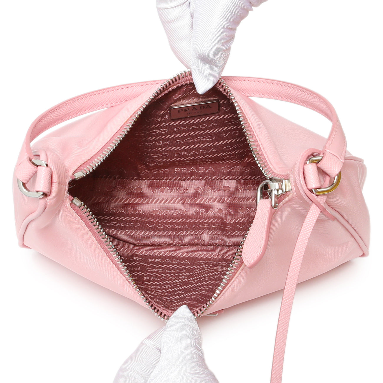 Exclusive Prada Rosa Tessuto Nylon Saffiano Mini Re-Edition 2005 Bag — Top View