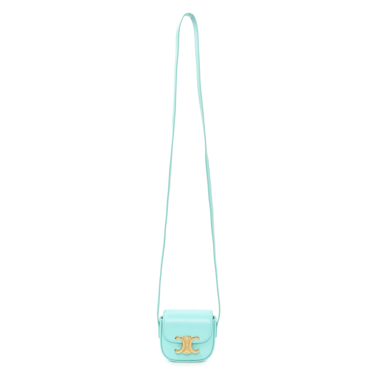 Exclusive Celine Turquoise Shiny Calfskin Triomphe Airpods Case — Front View