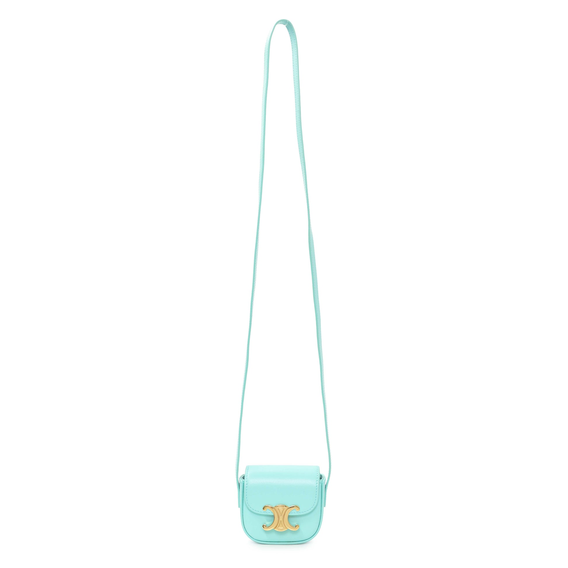 Exclusive Celine Turquoise Shiny Calfskin Triomphe Airpods Case — Front View