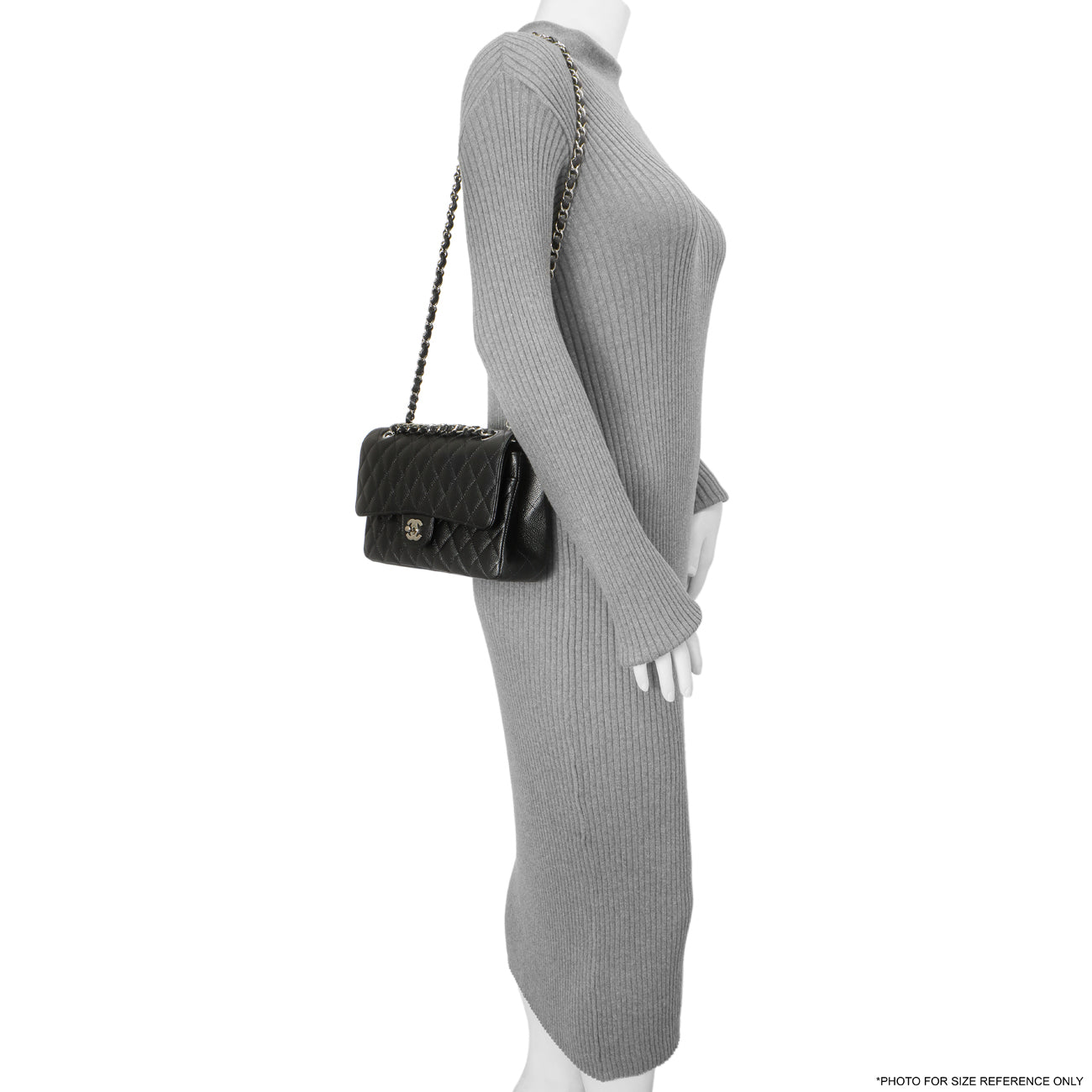 Exclusive Chanel Black Quilted Caviar Medium Classic Double Flap — Alternate View 8