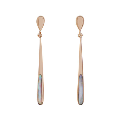 Exclusive 14K Rose Gold Mother of Pearl Drop Earrings — Front View