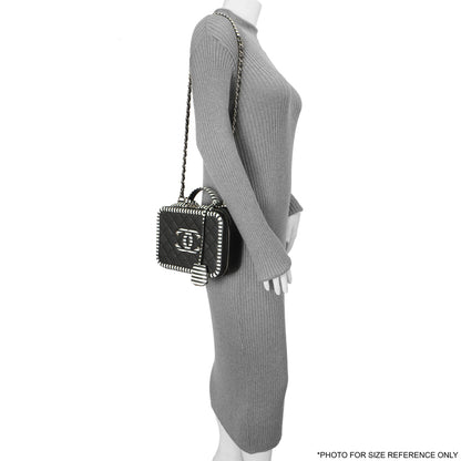 Exclusive Chanel Black Quilted Caviar Striped Medium CC Filigree Vanity Case — Alternate View 7