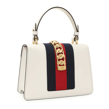 Exclusive Gucci White Calfskin Mini Sylvie Top Handle Bag — Side View