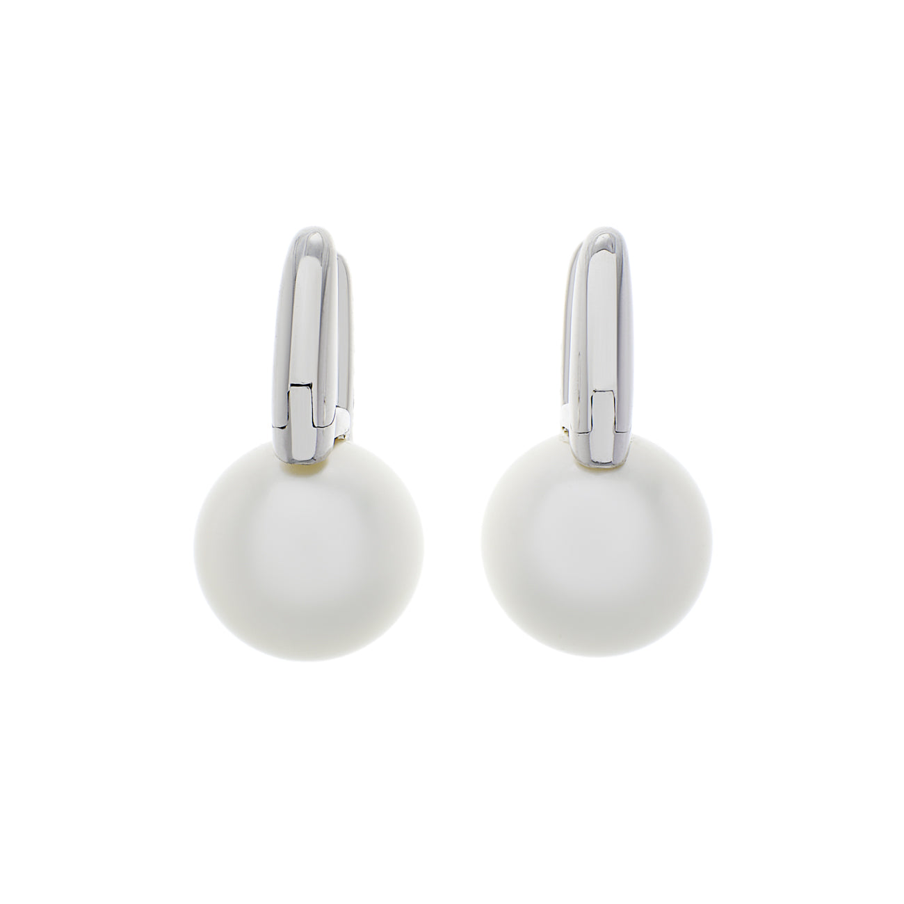 Exclusive Mikimoto 18K White Gold Diamond Classic Elegance White South Sea Cultured Pearl Earrings — Side View