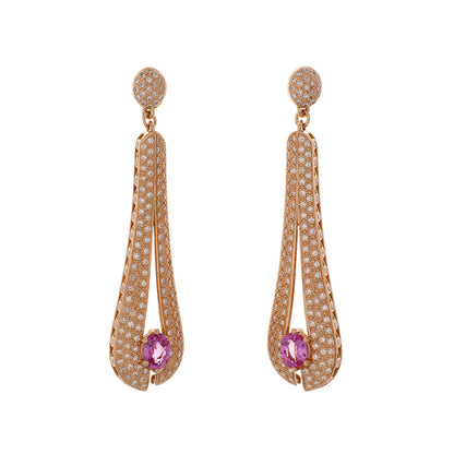 Exclusive 14K Rose Gold 3.22 Carat Pink Sapphire Earrings — Front View