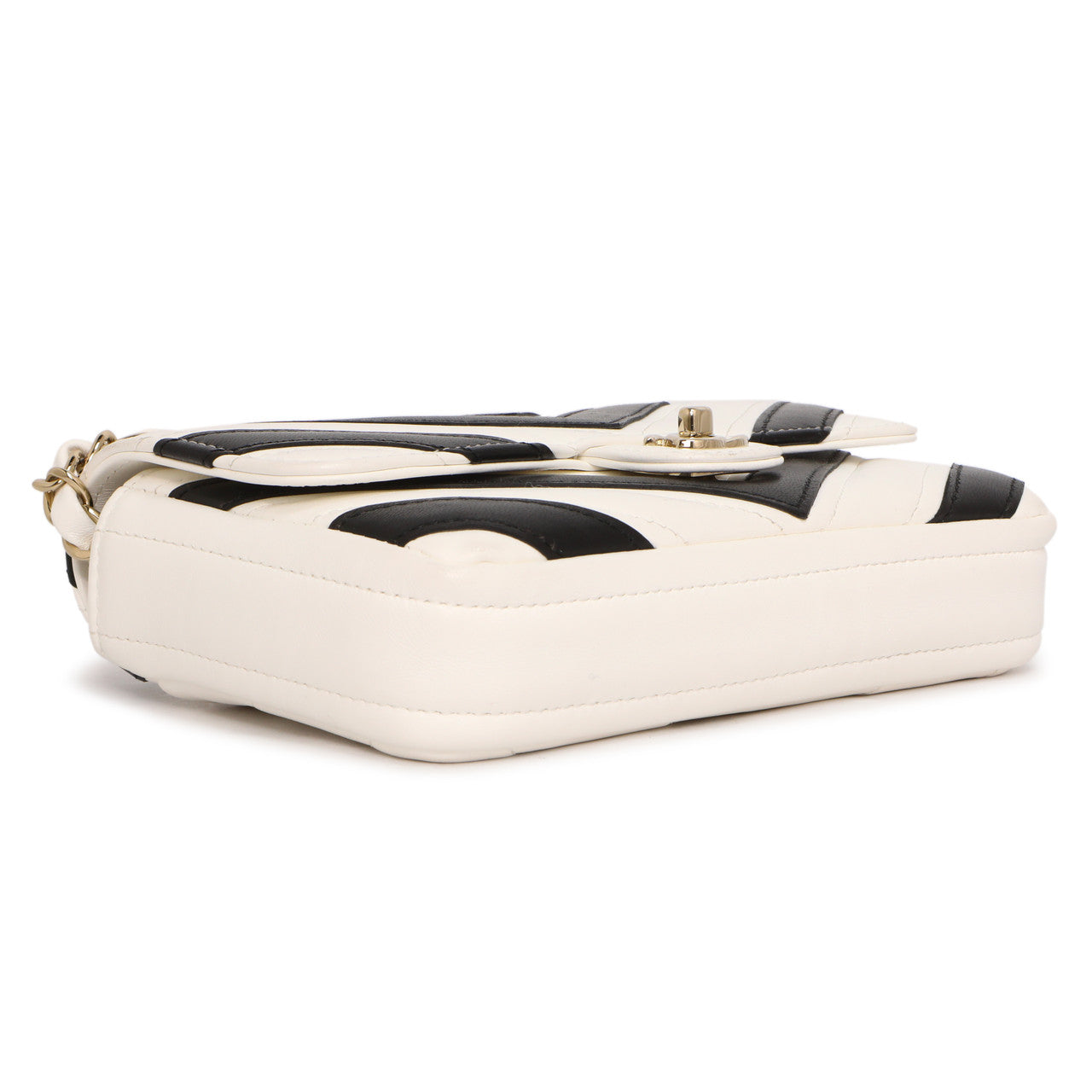 Exclusive Chanel White Black Chevron Lambskin Stitched Mini Flap — Back View
