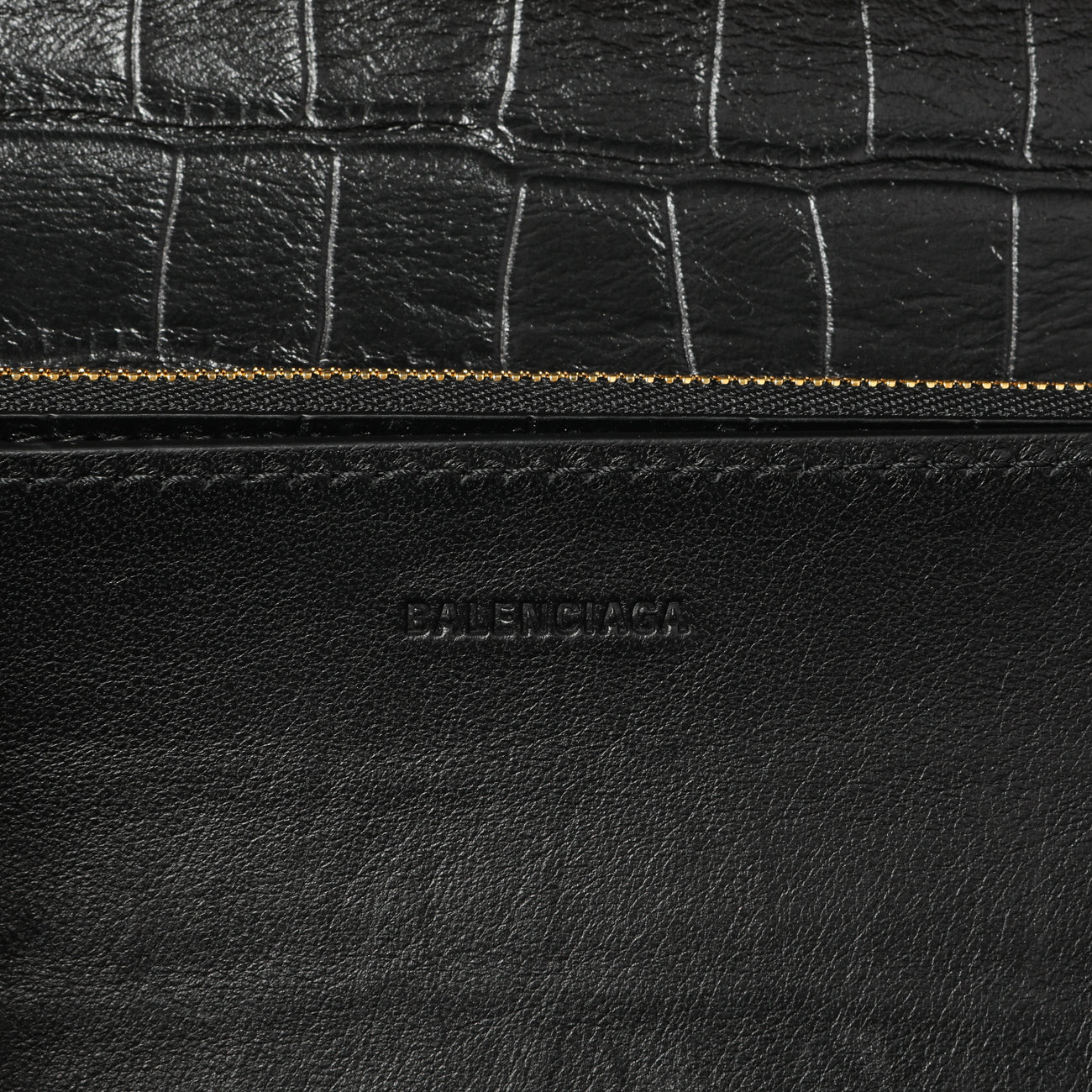 Exclusive Balenciaga Black Crocodile Embossed Small Gossip Bag — Lifestyle View