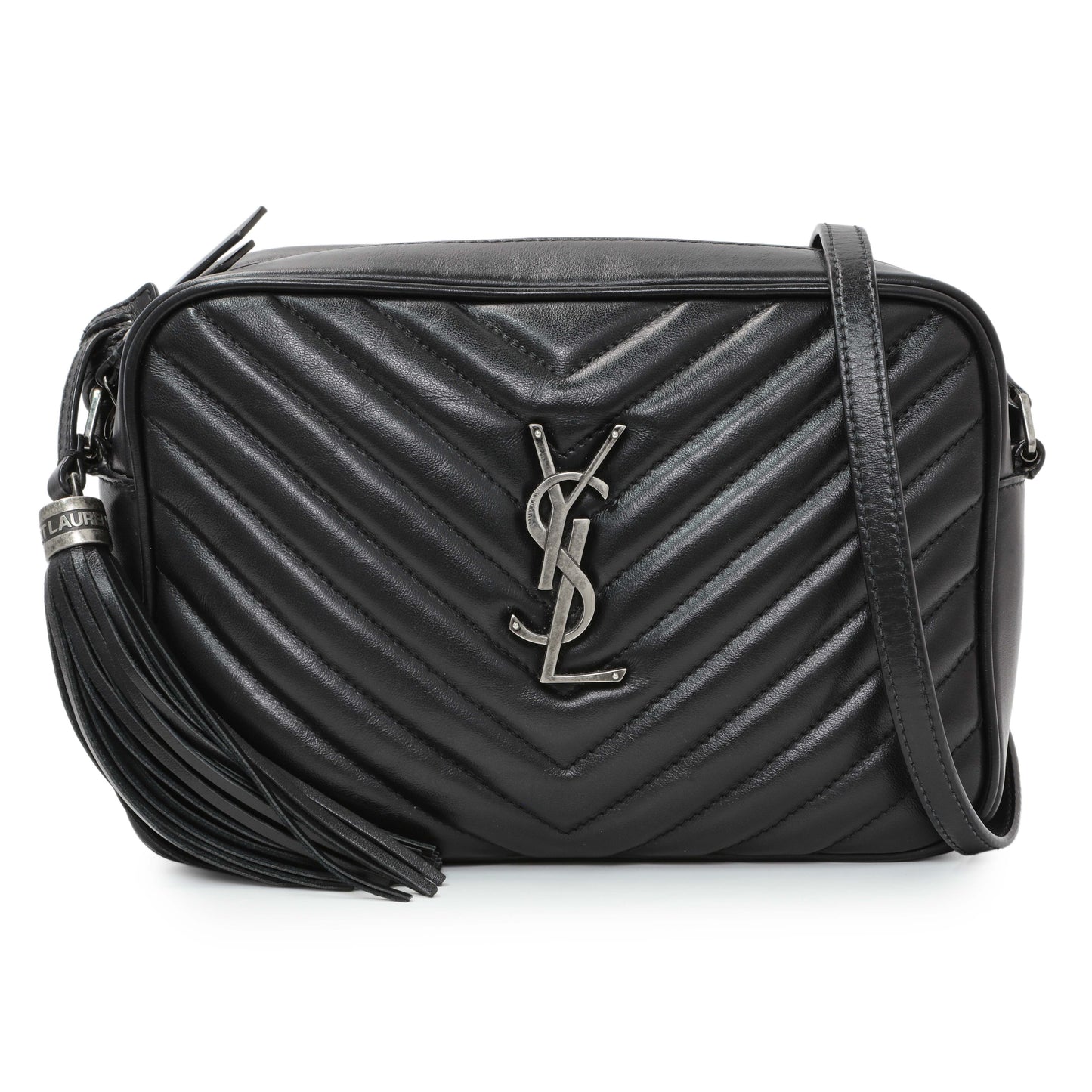 Exclusive Saint Laurent Black Calfskin Matelasse Monogram Lou Camera Bag — Front View