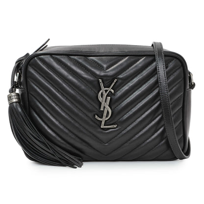 Exclusive Saint Laurent Black Calfskin Matelasse Monogram Lou Camera Bag — Front View
