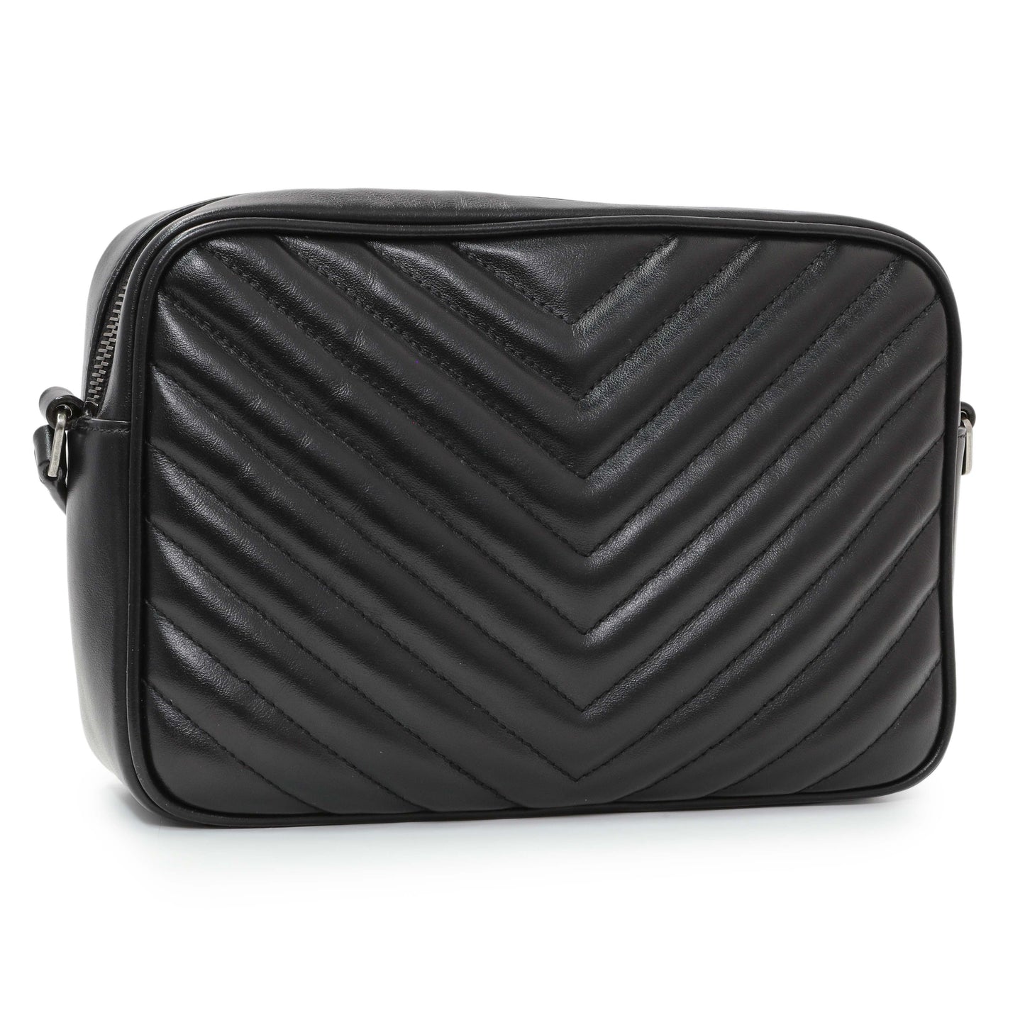 Exclusive Saint Laurent Black Calfskin Matelasse Monogram Lou Camera Bag — Side View