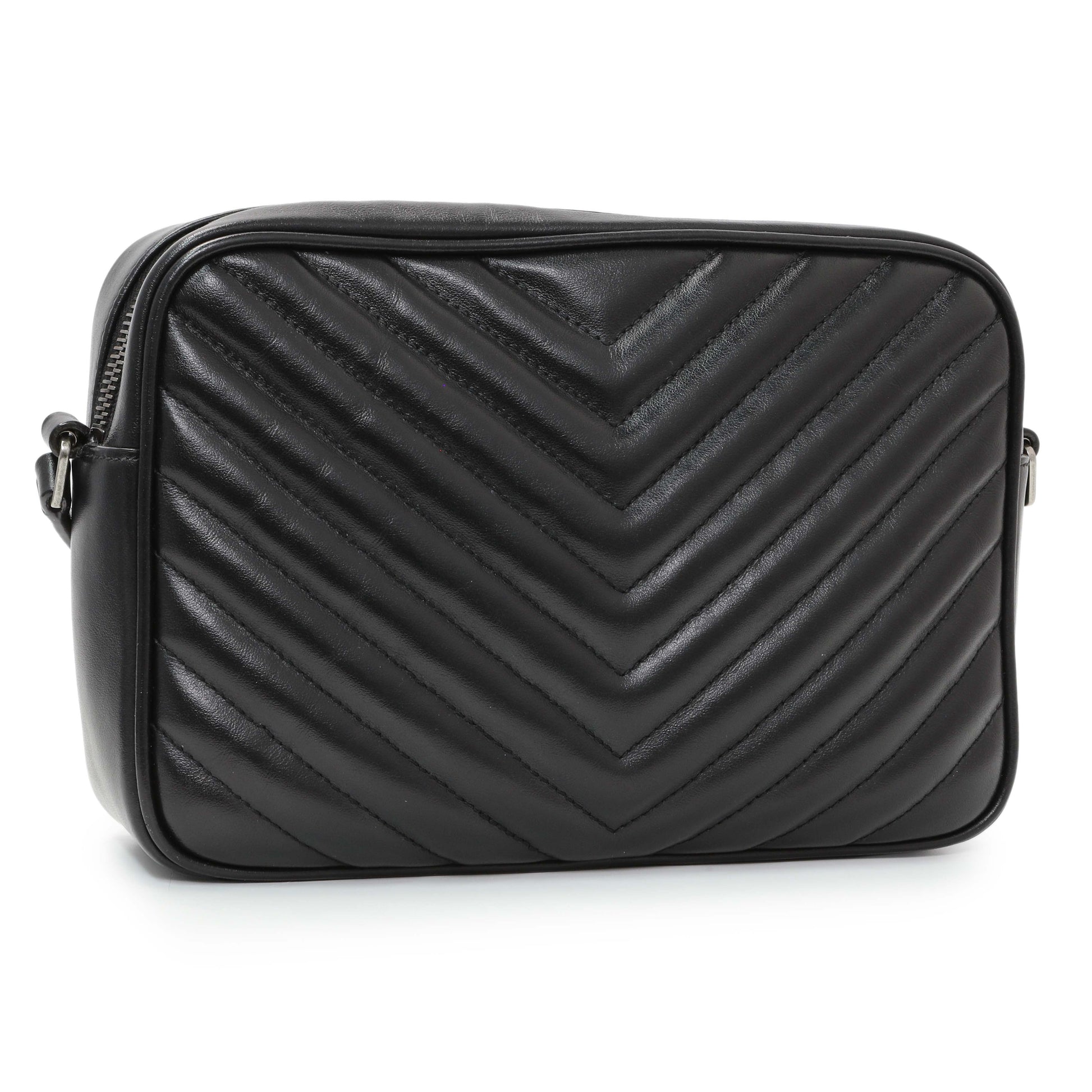 Exclusive Saint Laurent Black Calfskin Matelasse Monogram Lou Camera Bag — Side View