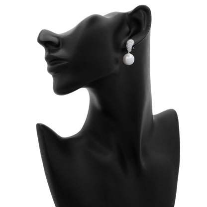 Exclusive 18K White Gold 12.6mm South Sea Pearl Diamond Earrings — Back View