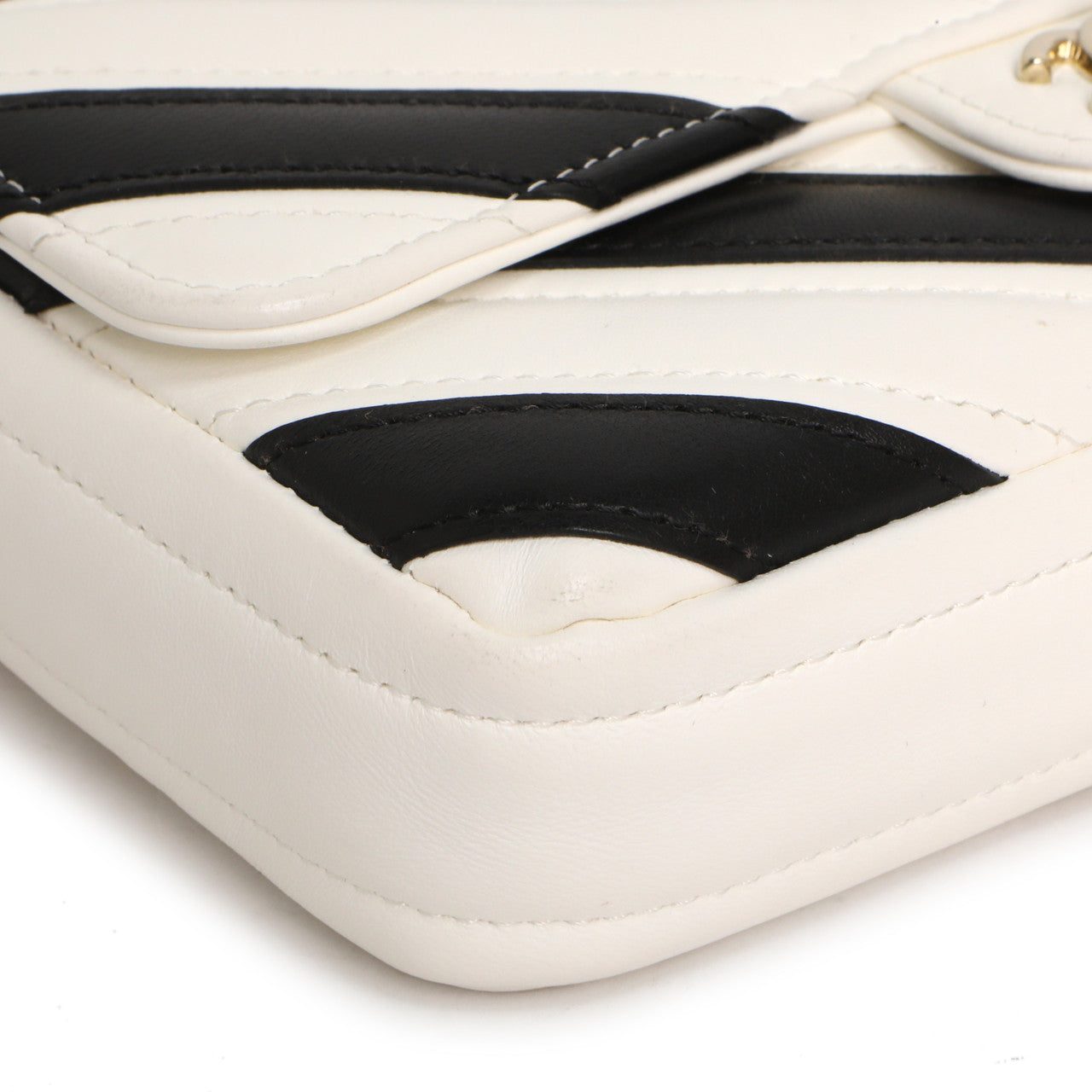 Exclusive Chanel White Black Chevron Lambskin Stitched Mini Flap — Top View