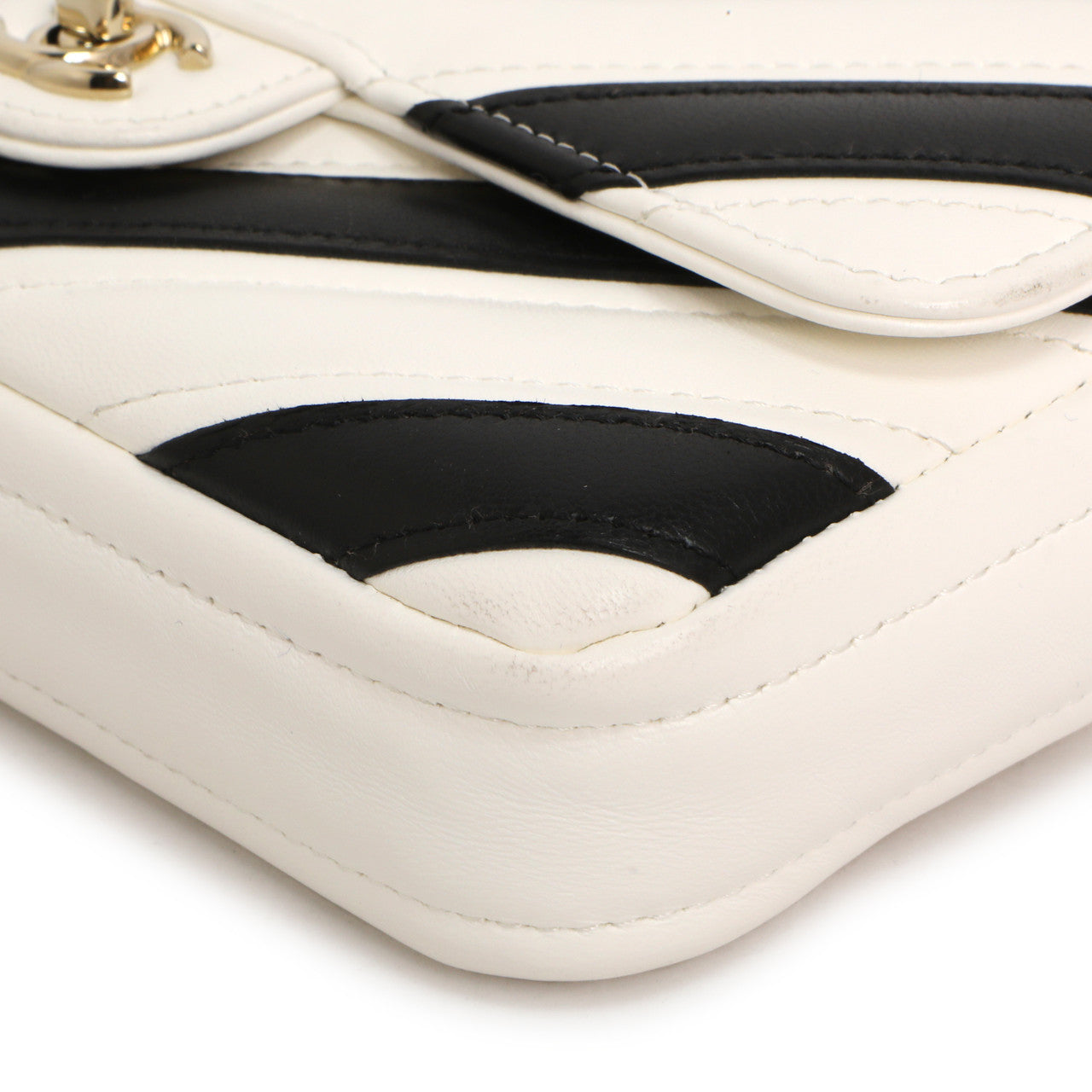 Exclusive Chanel White Black Chevron Lambskin Stitched Mini Flap — Detail View
