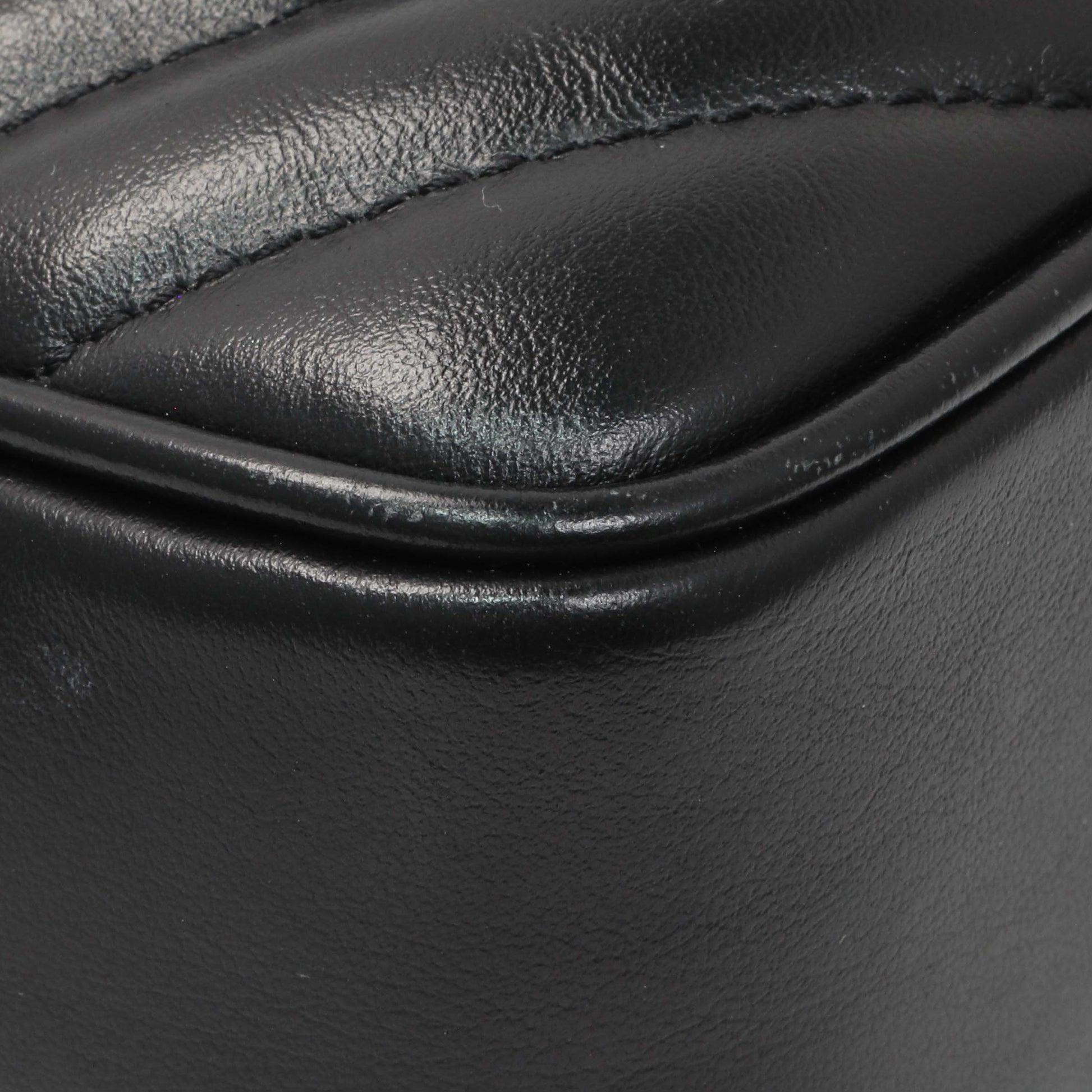 Exclusive Saint Laurent Black Calfskin Matelasse Monogram Lou Camera Bag — Lifestyle View