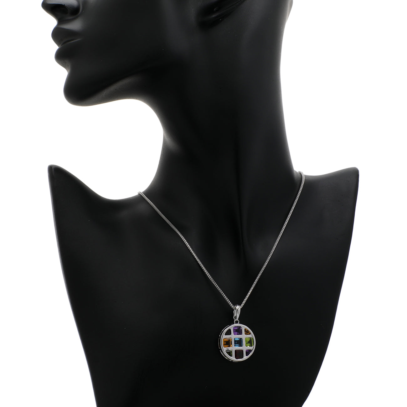 Exclusive 14K White Gold Multi-Gemstone Geometric Pendant — Back View