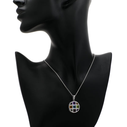 Exclusive 14K White Gold Multi-Gemstone Geometric Pendant — Back View