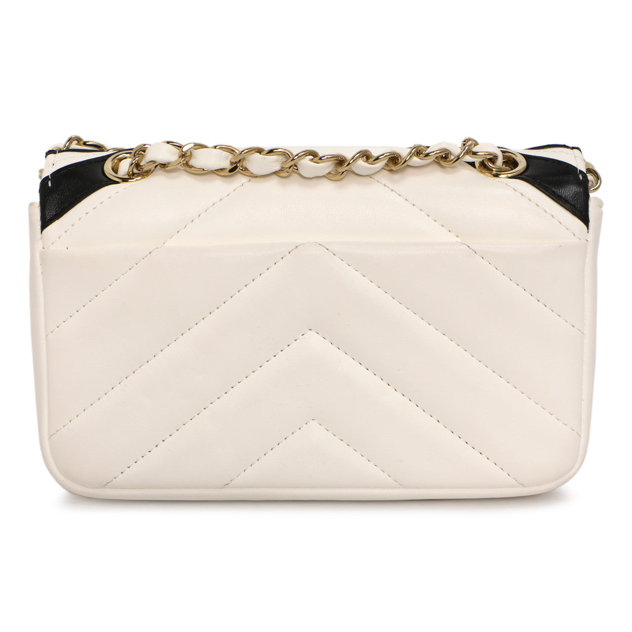 Exclusive Chanel White Black Chevron Lambskin Stitched Mini Flap — Side View