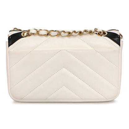 Exclusive Chanel White Black Chevron Lambskin Stitched Mini Flap — Side View