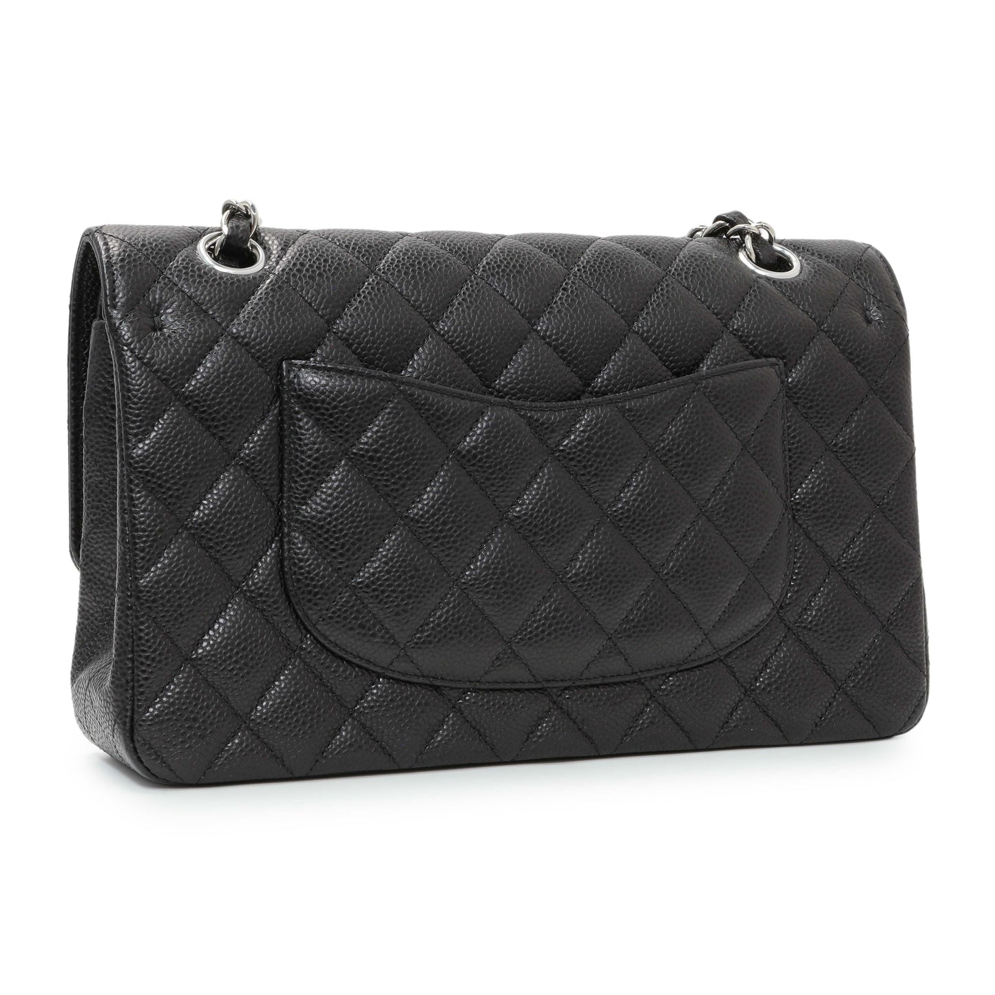 Exclusive Chanel Black Quilted Caviar Medium Double Flap — Side View